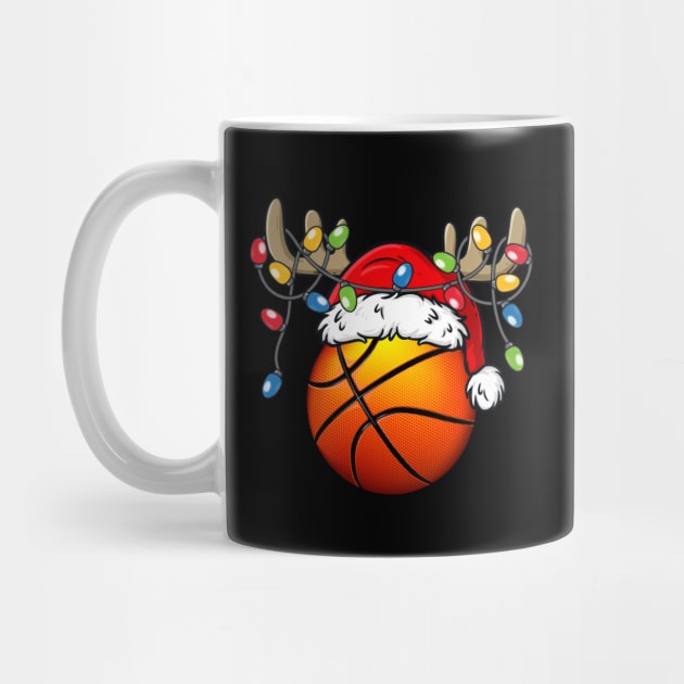 Basketball With Santa Hat Reindeer Antlers Christmas Lights by Kimko